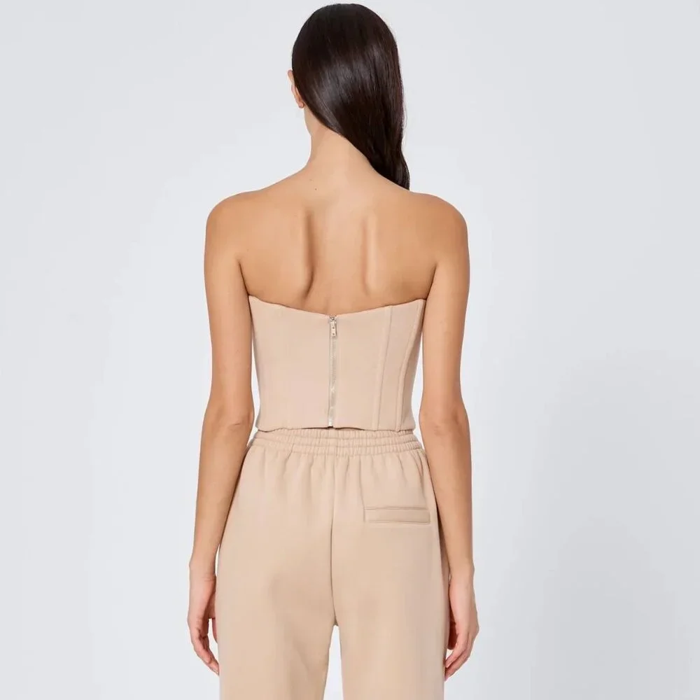 ATOIR x ROZALIA The Corset Top Size 12 L Sand Beige Boned Back Zip Stretch NEW - Picture 4 of 14